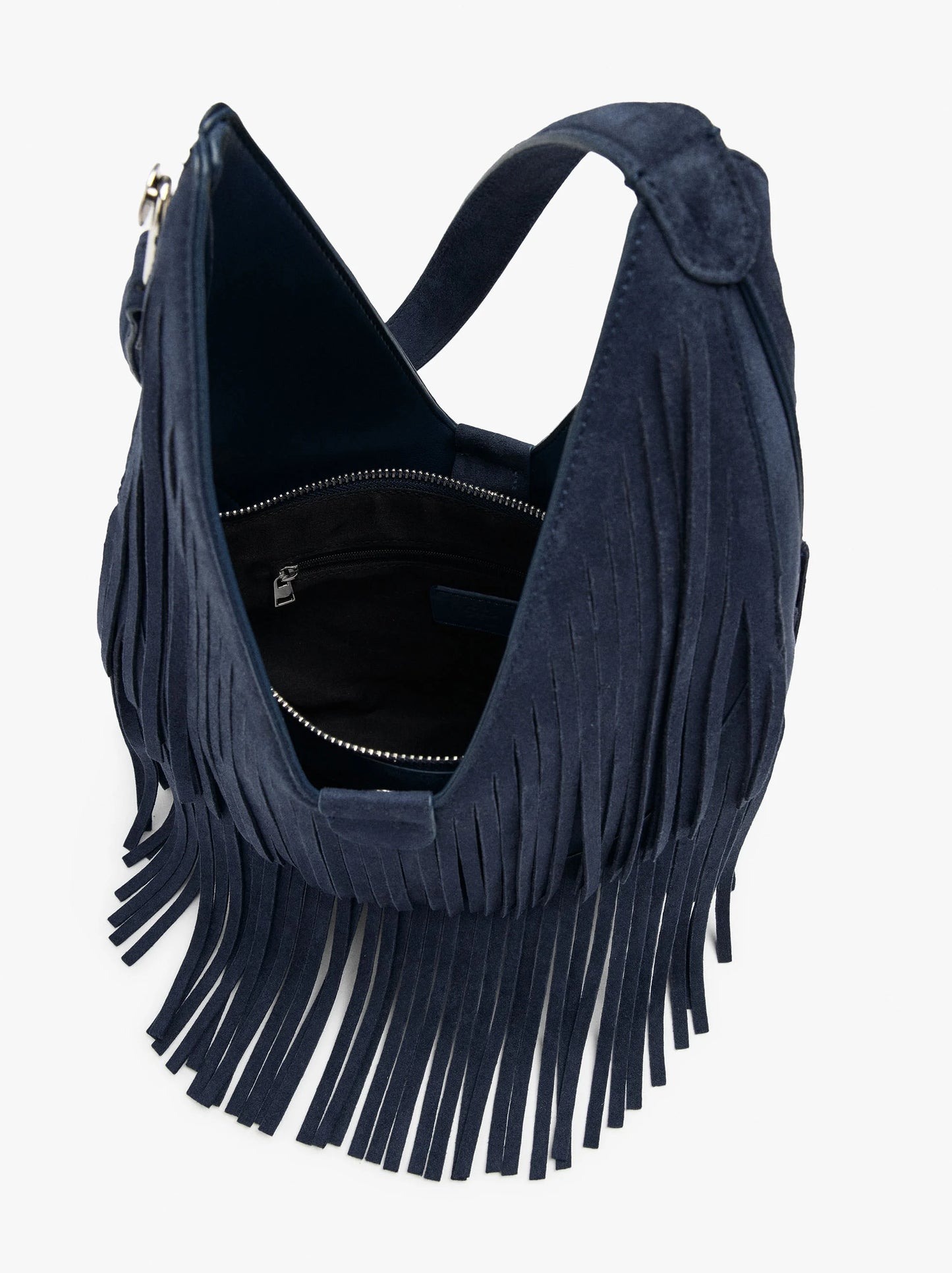 Bolso Azul de Flecos | Bolso Boho de Hombro Tipo Ante