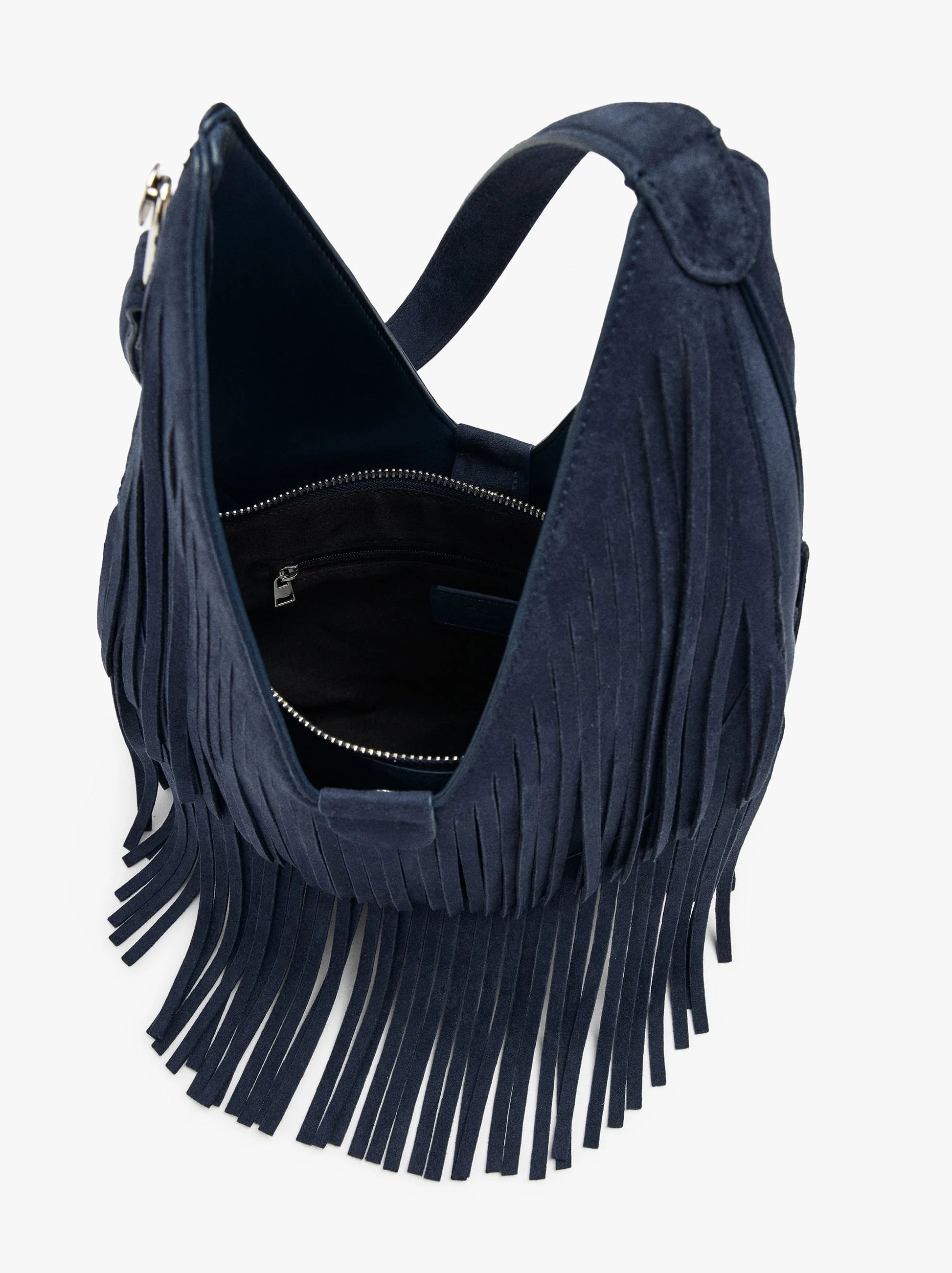Bolso Azul de Flecos | Bolso Boho de Hombro Tipo Ante