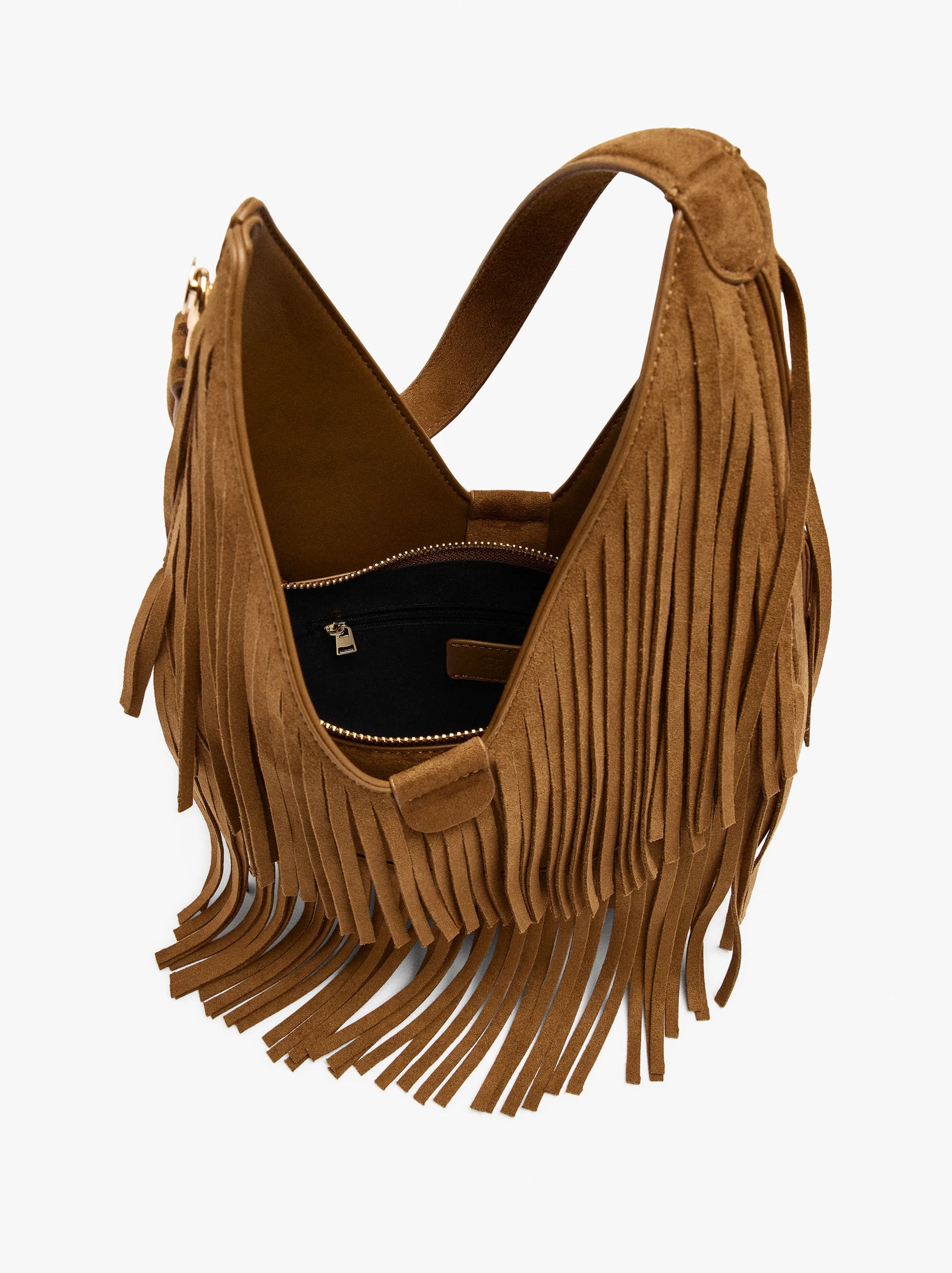 Bolso Marrón de Flecos | Bolso Boho de Hombro Tipo Ante