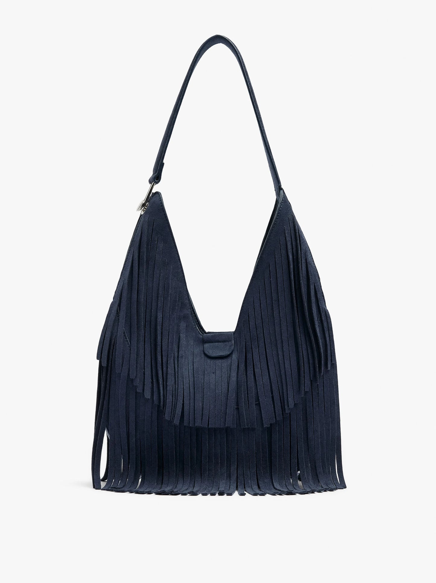 Bolso Azul de Flecos | Bolso Boho de Hombro Tipo Ante