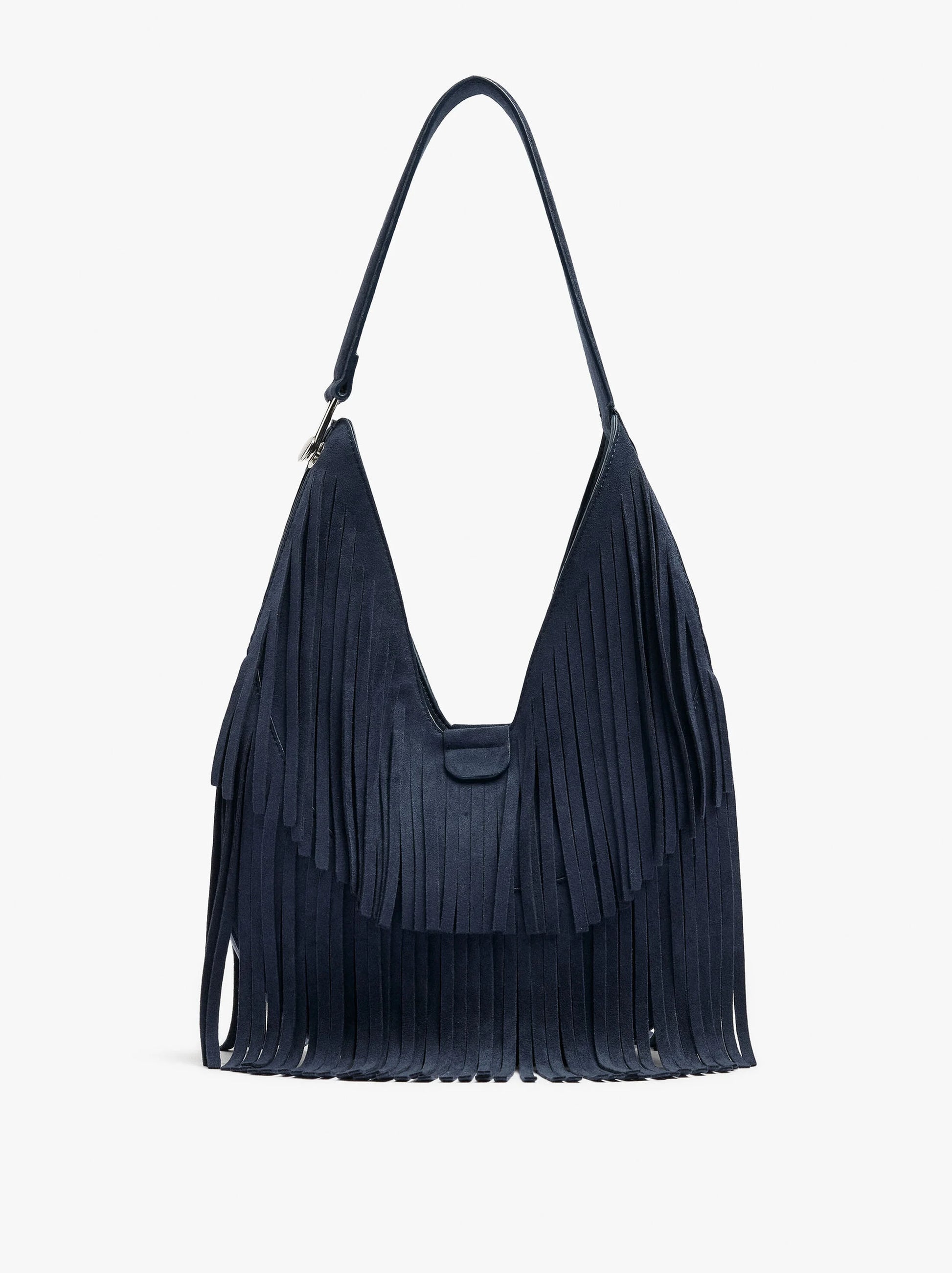 Bolso Azul de Flecos | Bolso Boho de Hombro Tipo Ante