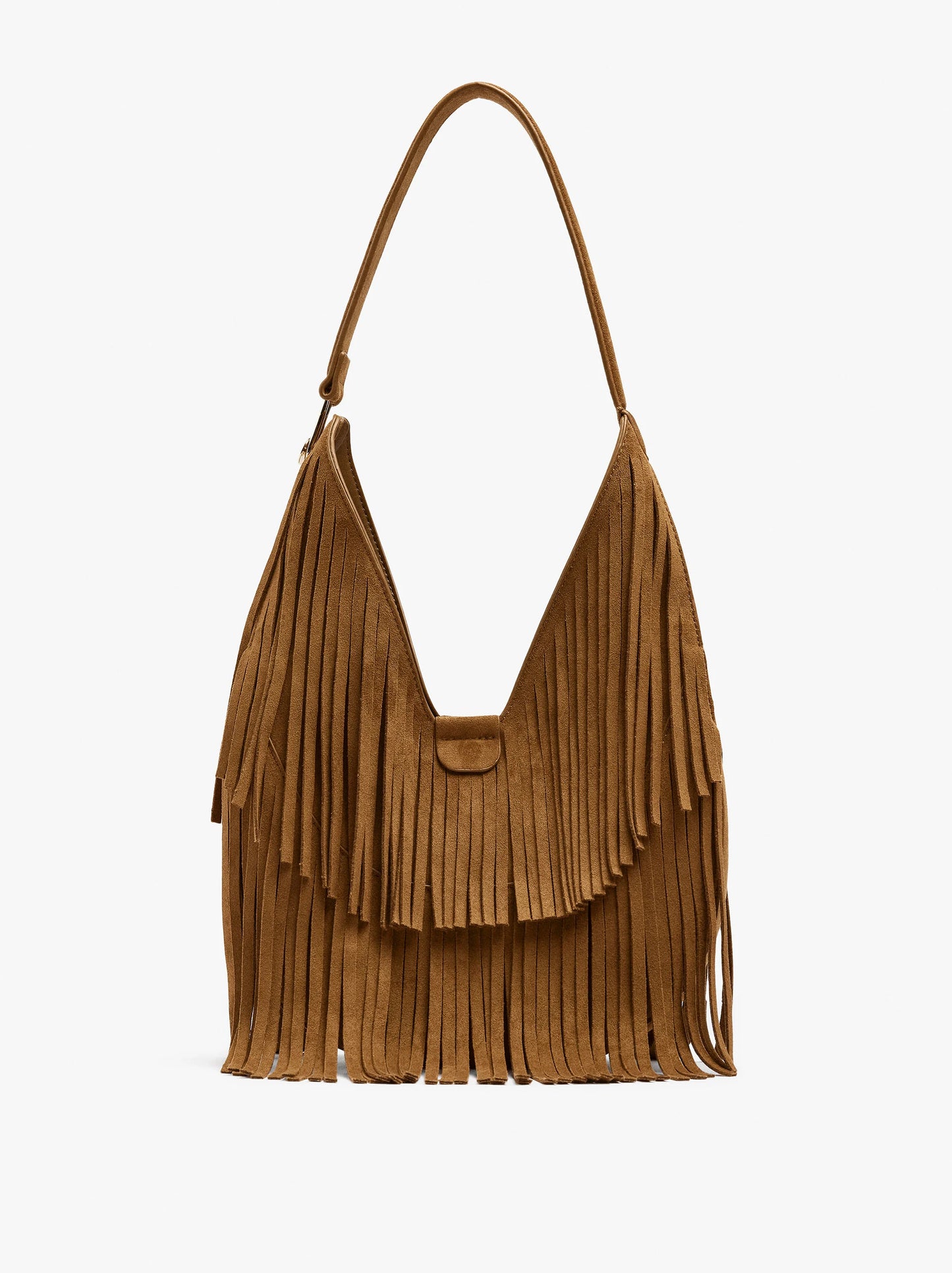 Bolso Marrón de Flecos | Bolso Boho de Hombro Tipo Ante