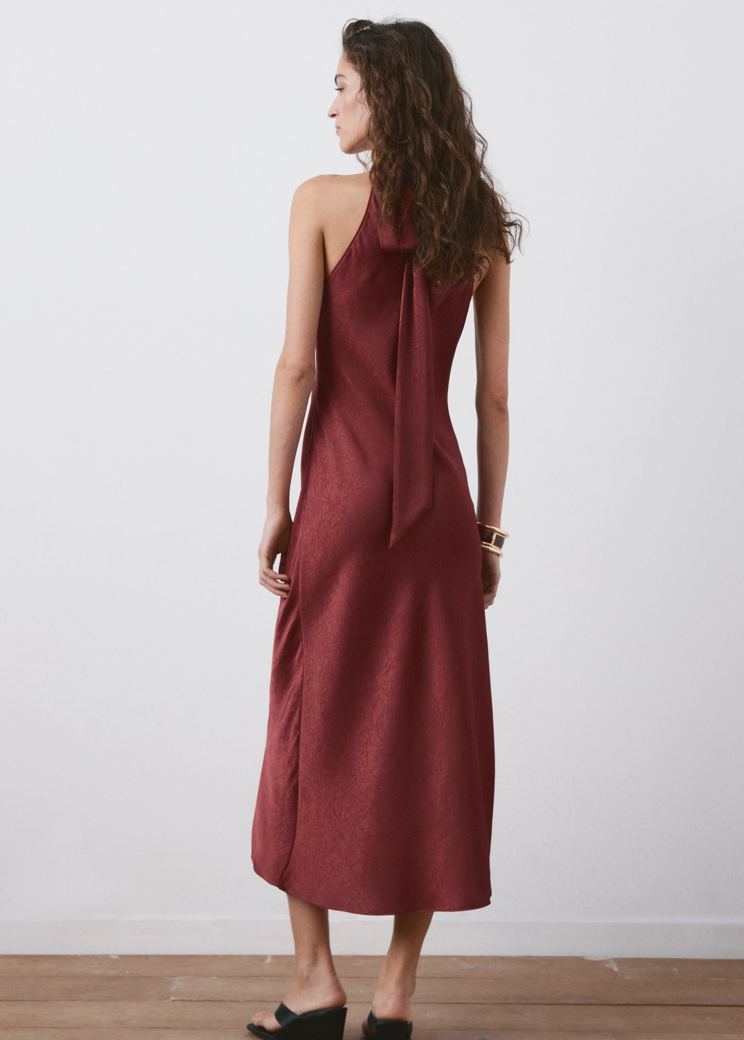 Vestido Granate Mujer | Vestido Midi Elegante Halter Espalda Abierta