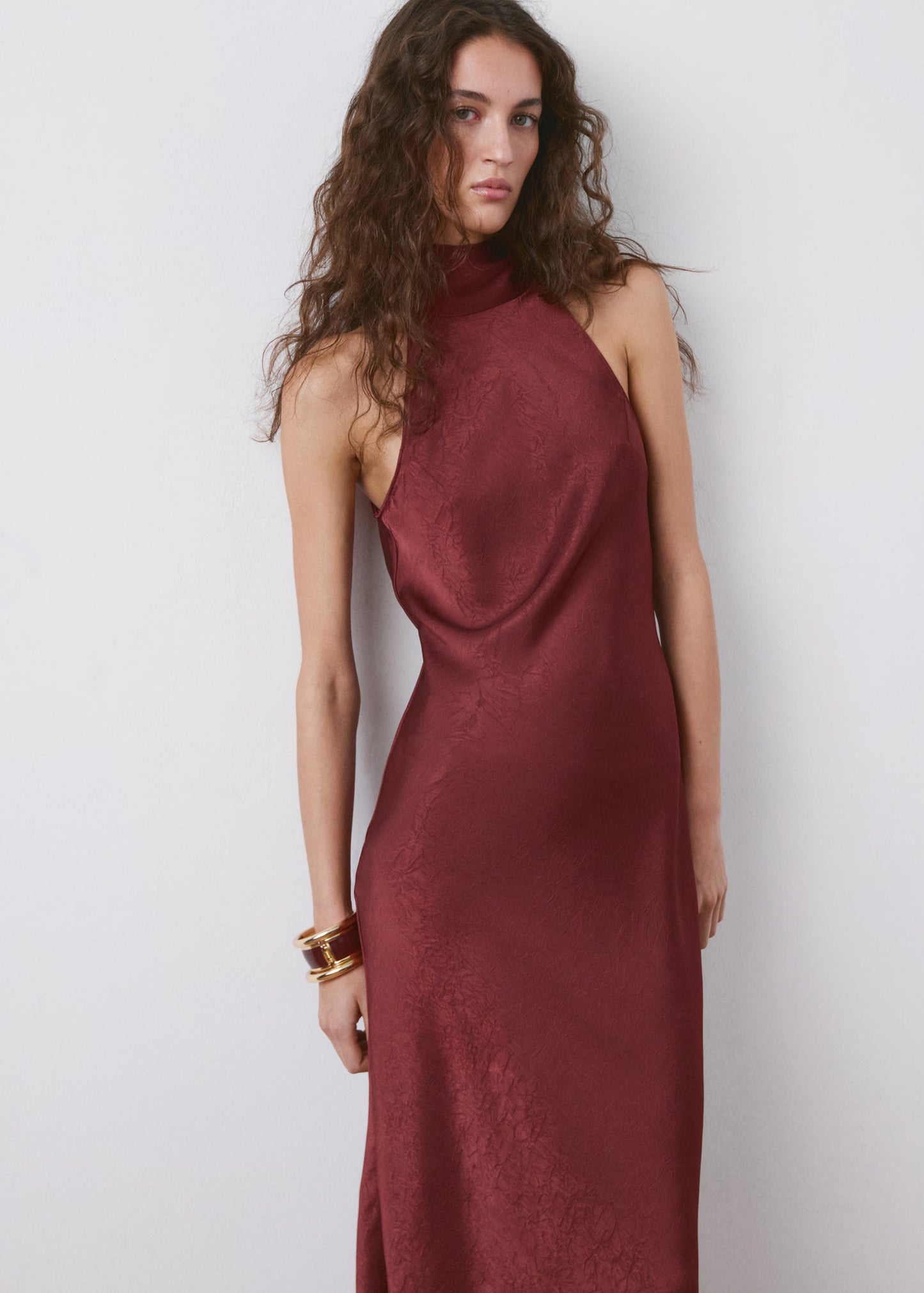 Vestido Granate Mujer | Vestido Midi Elegante Halter Espalda Abierta